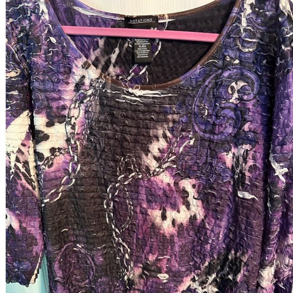 NWT NOTATIONS XL Top Shirt Blouse RUFFLED CHAIN Print PURPLE Iconic Class! - Picture 1 of 8